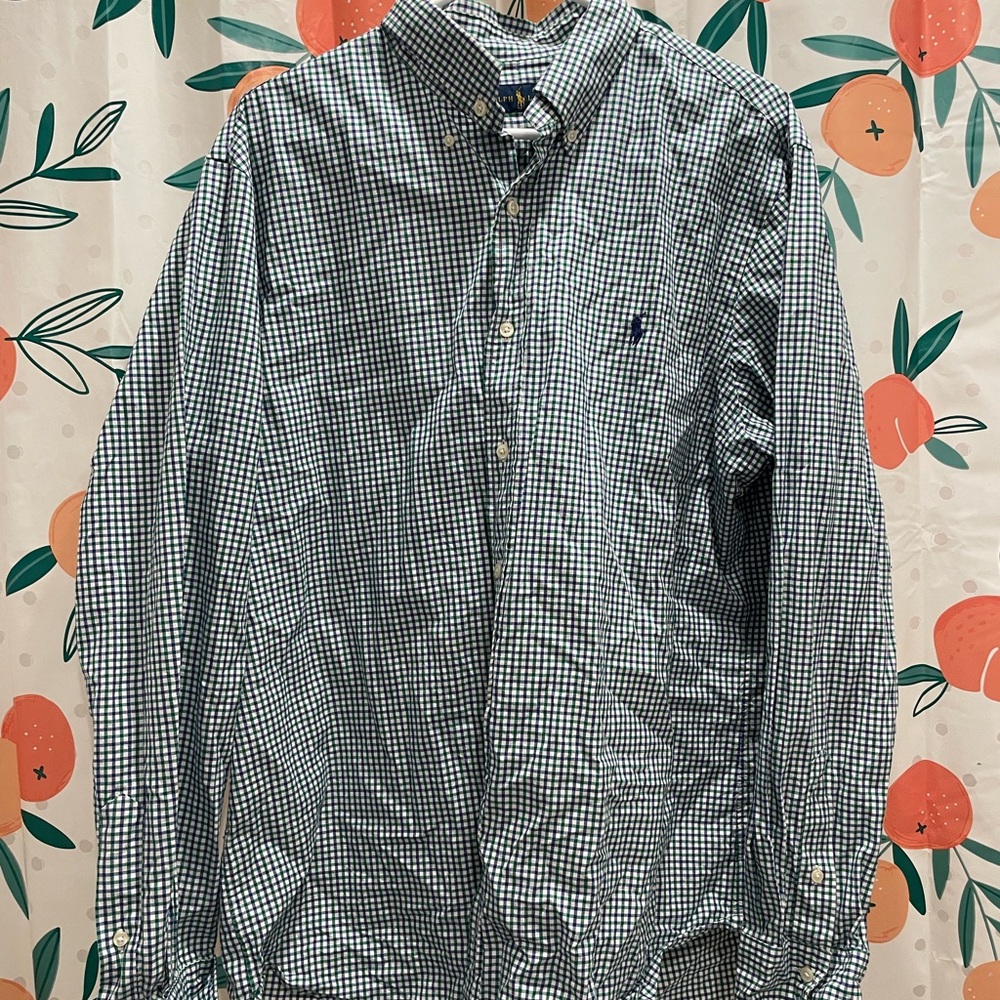 Ralph Lauren Green and White Checkered Shirt